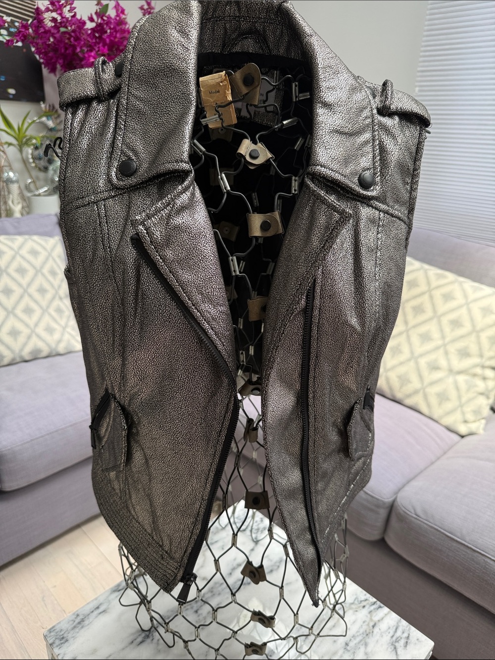 BCBGeneration Metallic Gunmetal Faux Leather Moto Vest